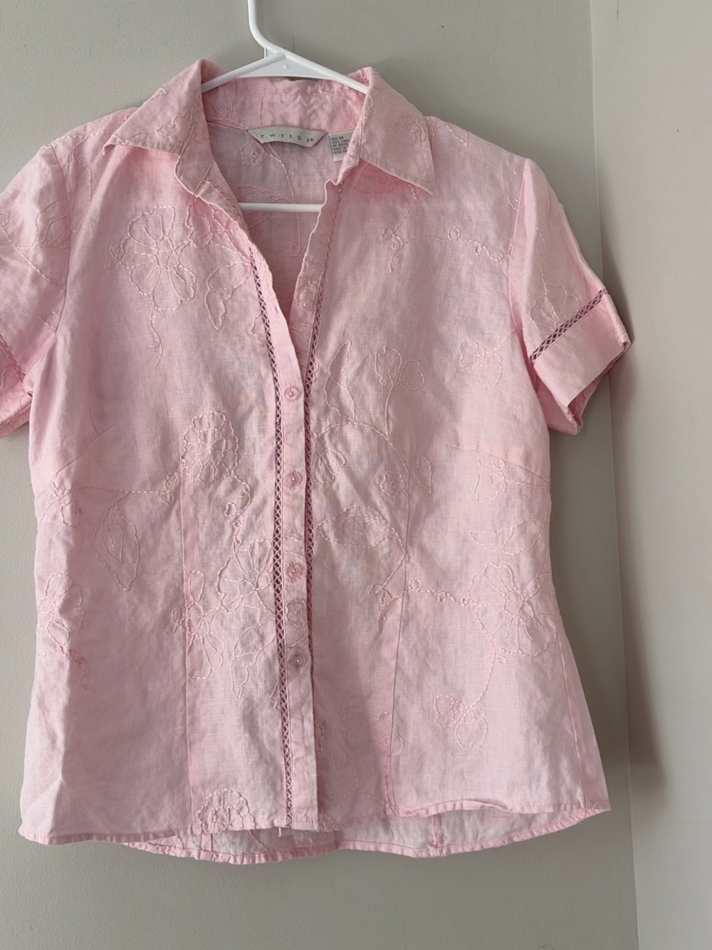 Light Pink Embroidered Button-Up Shirt